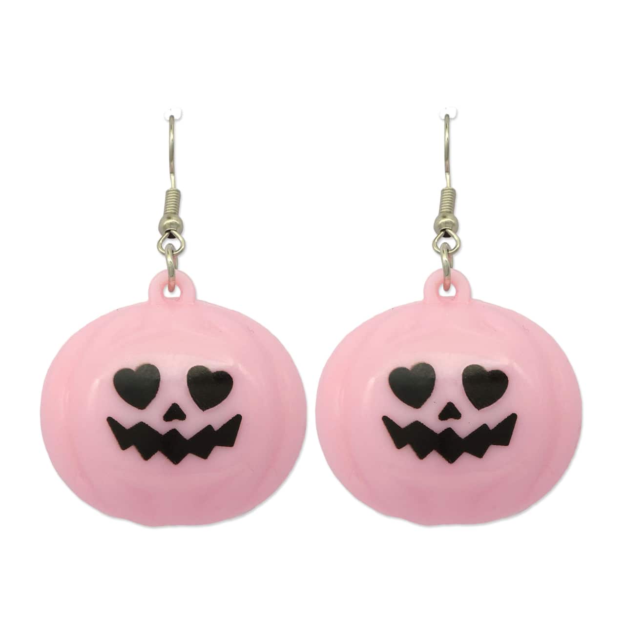Pink Light Up Heart-Eye Jack-o'-Lantern Dangle Earrings by Celebrate It™